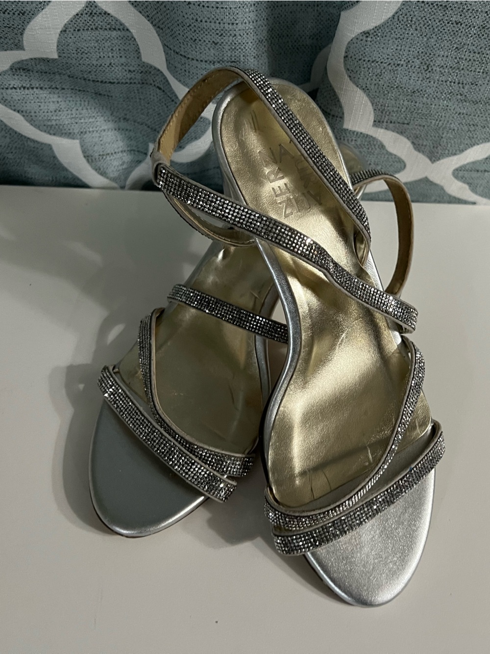 Naturalizer Silver Rhinestone Strappy Heels